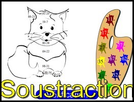 Coloriage chat soustraction