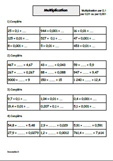 Multiplier par 0,1 0,01 ou 0,001