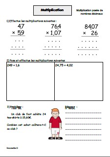 Multiplications posées de deux nombres décimaux