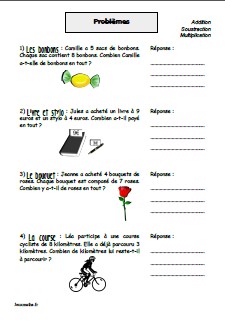 Problèmes addition soustraction ou multiplication