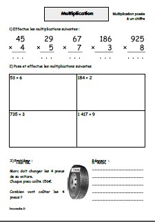 Multiplications posées par un nombre à 1 chiffre