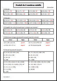 Produit de 2 nombres relatifs - Correction