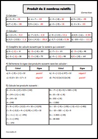 Produit de 2 nombres relatifs - Correction