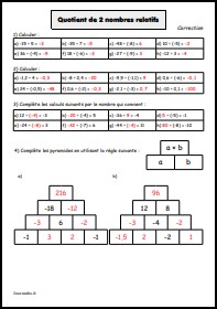 Quotient de 2 nombres relatifs - Correction