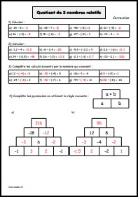 Quotient de 2 nombres relatifs - Correction