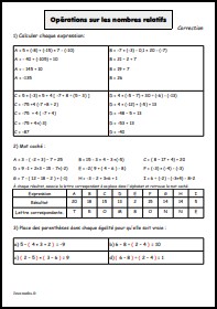 Opérations sur les nombres relatifs - Correction