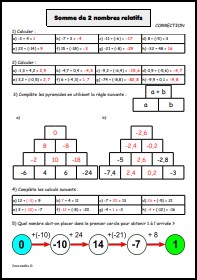 Somme de 2 nombres relatifs - Correction