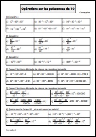 Propriétés sur les puissances de 10 - Correction