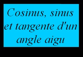 Sinus, cosinus et tangente de l'un des angles aigus d'un triangle rectangle