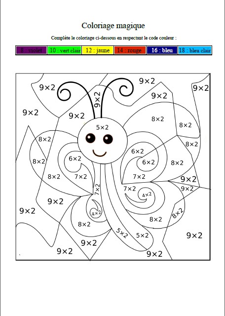 coloriage magique table du 2