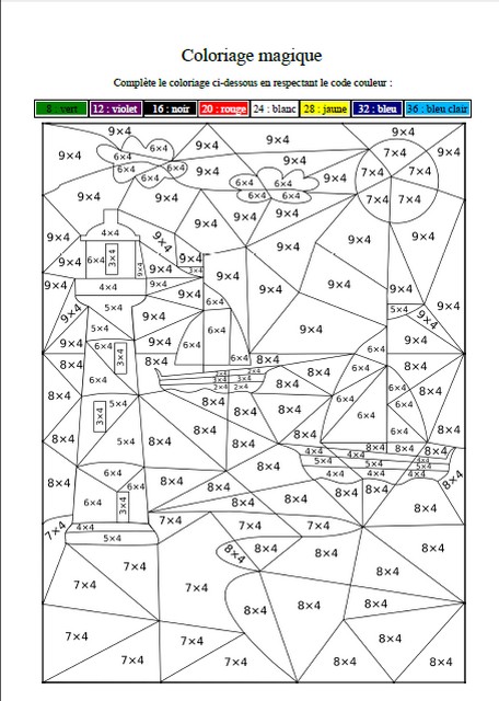 coloriage magique table du 4