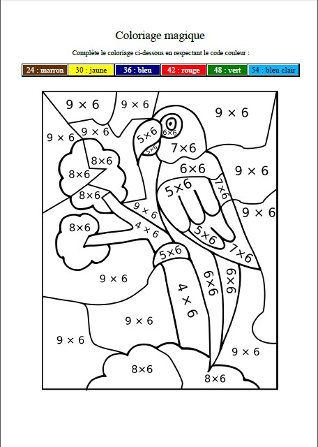 coloriage magique table du 6